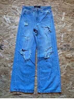 Indigo Rein Light Blue Distressed Wide Leg Jeans- size 09/28 Women’s